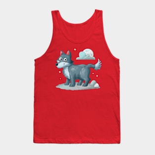 Hand Drawn Cartoon Wolf Tank Top